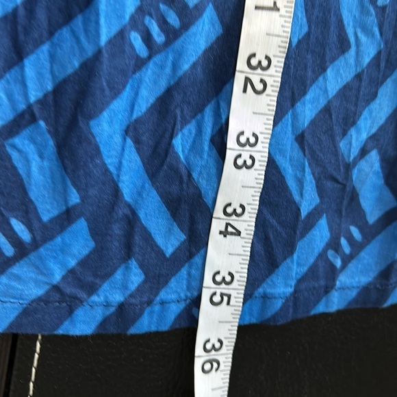 Gudrun Sjoden Blue Organic Cotton Dress Geometric Patterned Cinched Waist Sz L - Picture 12 of 14